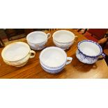 A Victorian blue and white chamber pot and four other examples.