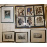 A framed set of Egyptian drawings together with 3 prints and a signed print- Eclipse with wolf