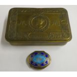 A Queen Mary Christmas 1914 tin together with an Italian silver and enamel pill box (2).