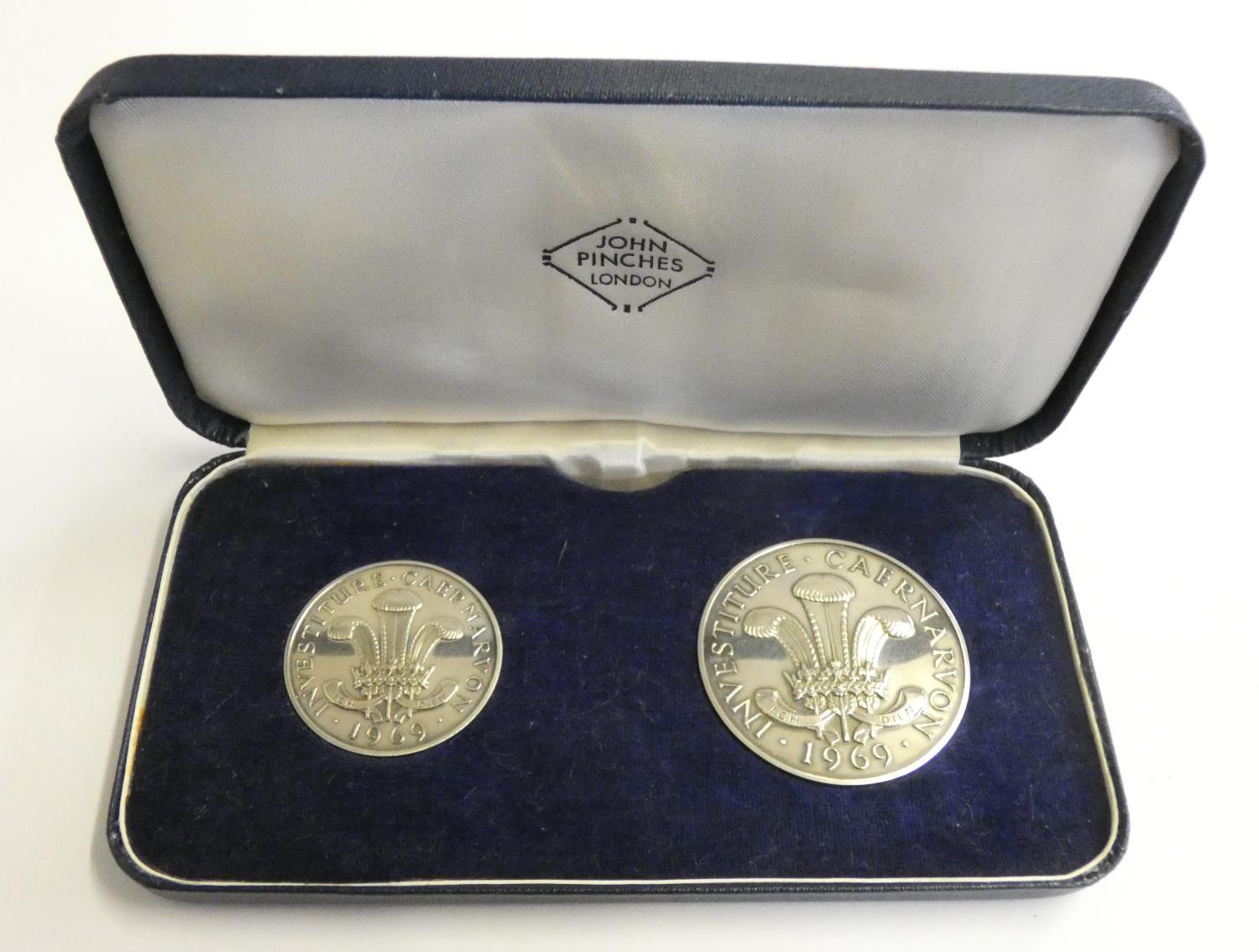 Of Prince of Wales Investiture interest; a limited edition set of two medals, Britannia standard