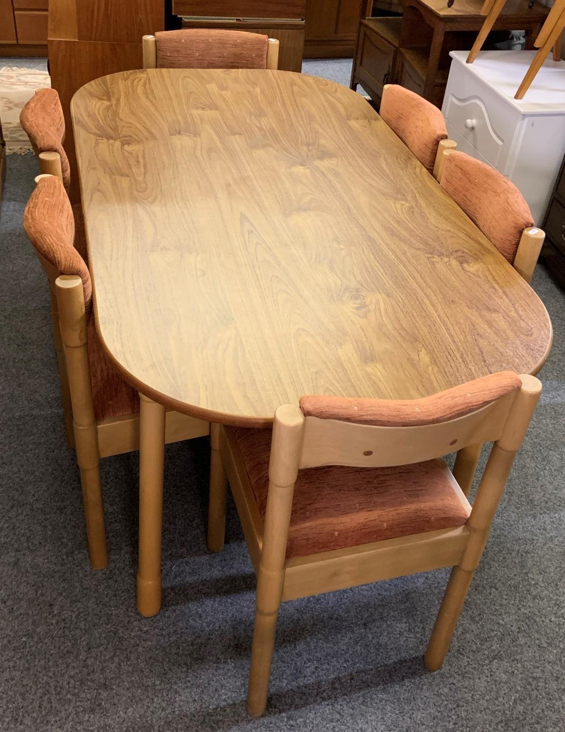 A GFM, by Goscicinska Fabryka Melbi dining suite, comprising of and oval dining table approx 152