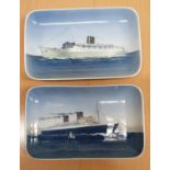 Two Royal Copenhagen shipping dishes, Queen Elizabeth, 3626 and RMS Caronia, 4634, and other wares.