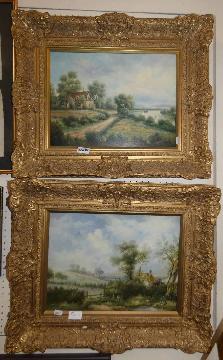 J. Robertson, rural landscape, a pair, oil on board, 29x39cm.