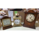 A Comitti of London mahogany mantle clock, lacking movement, a Franz Hermie, German brass mantle