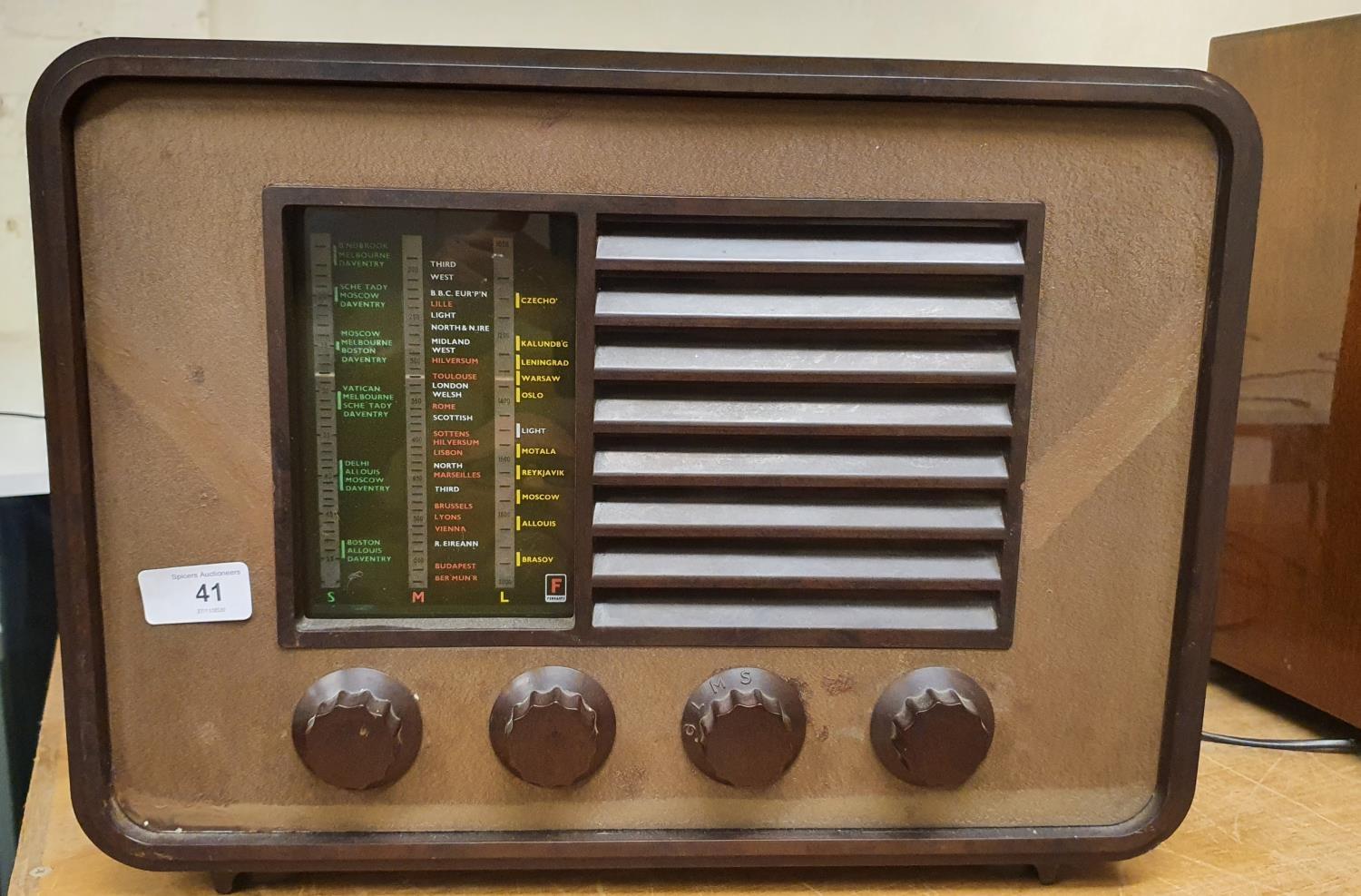 A Ferranti 005 Bakelite valve radio, c. 1950.