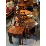 A Chippendale style armchair, a mahogany plant stand with under-tier, a mahogany nest of tables, a