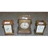 2 French carriage clocks together with a larger gilt metal one (3)