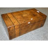 A mahogany inlaid writing box (slope missing).