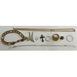 A 9ct gold belcher link chain, two gold earrings 10.5gm and other items