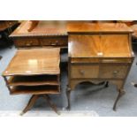 A mahogany ladies writing bureau together with a two tier occasional table (2).