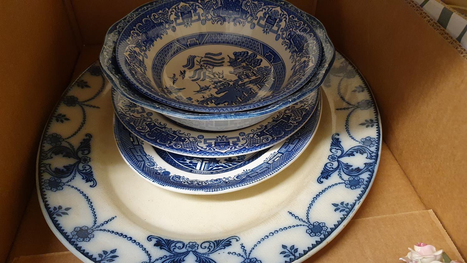 Various Royal Doulton Minden china, various Wedgwood Jasperware, a Victorian Willow pattern meat - Image 3 of 6