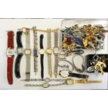 A quantity of ladies quartz wristwatches and various costume jewellery