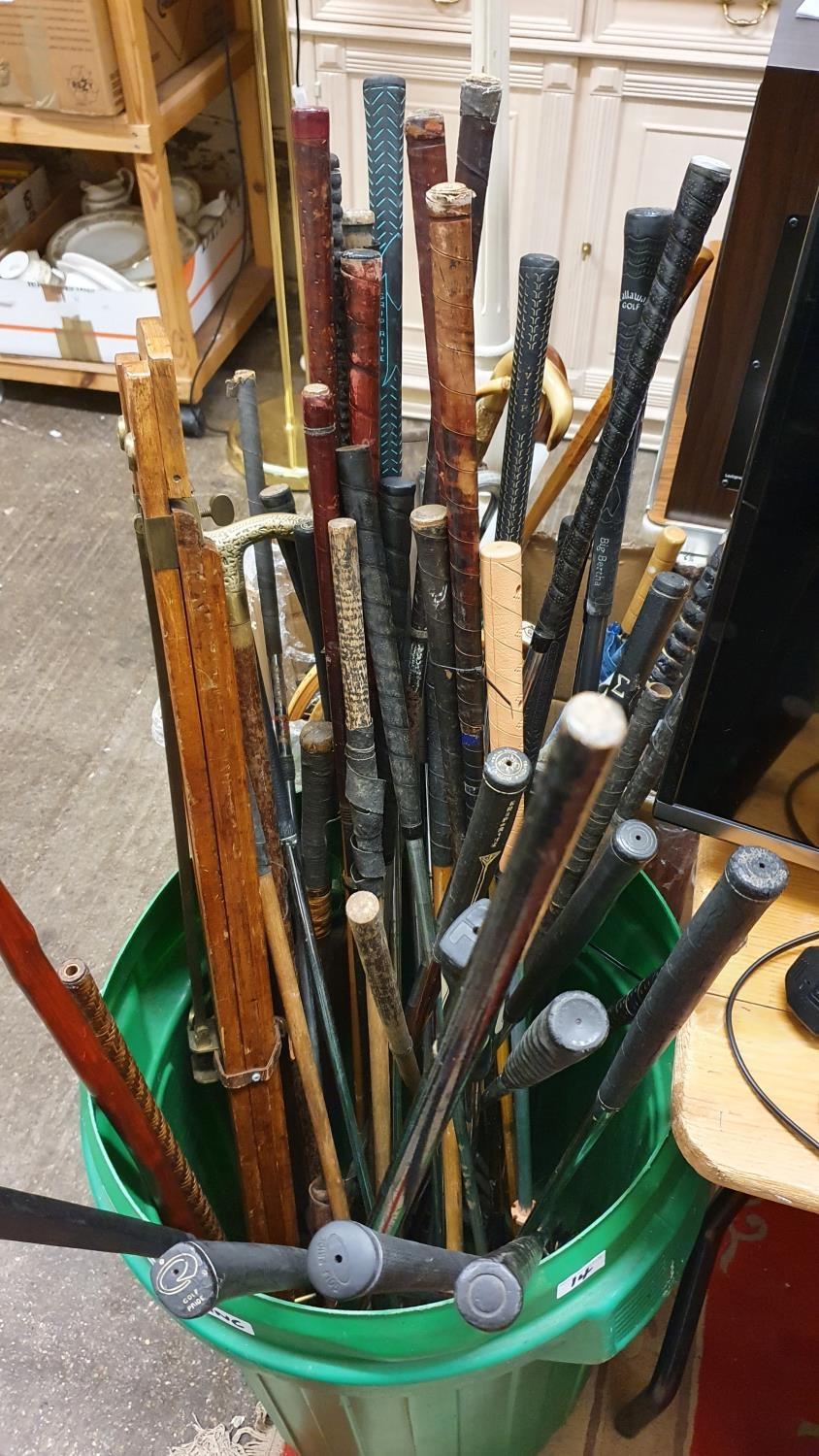 Five wood framed tennis rackets, with clamps, other wooden rackets and a collection of golf clubs - Image 3 of 3