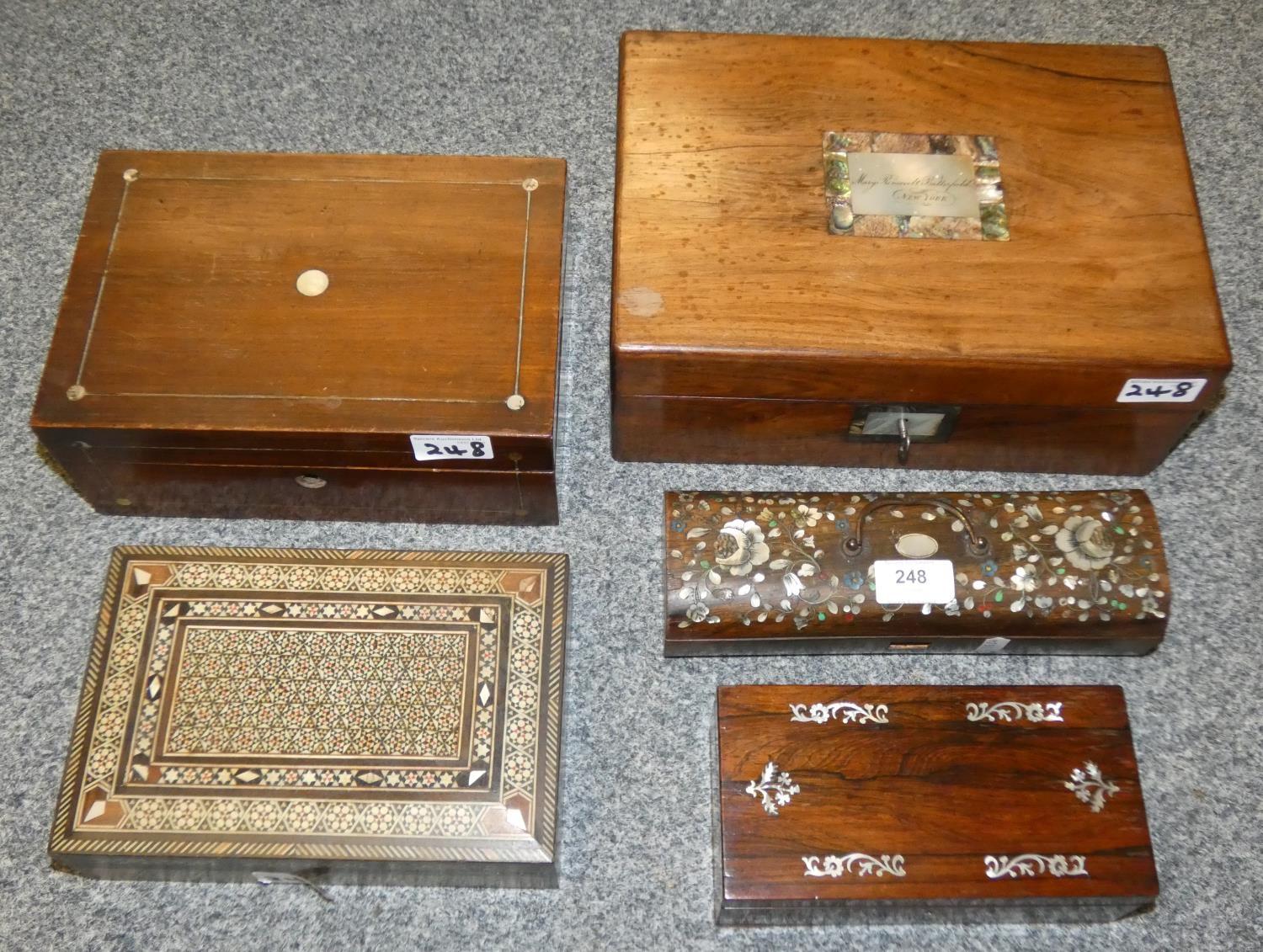 A rosewood box inlaid with Mother of Pearl inscribed Mary Roosevelt Butter-Field - New York,