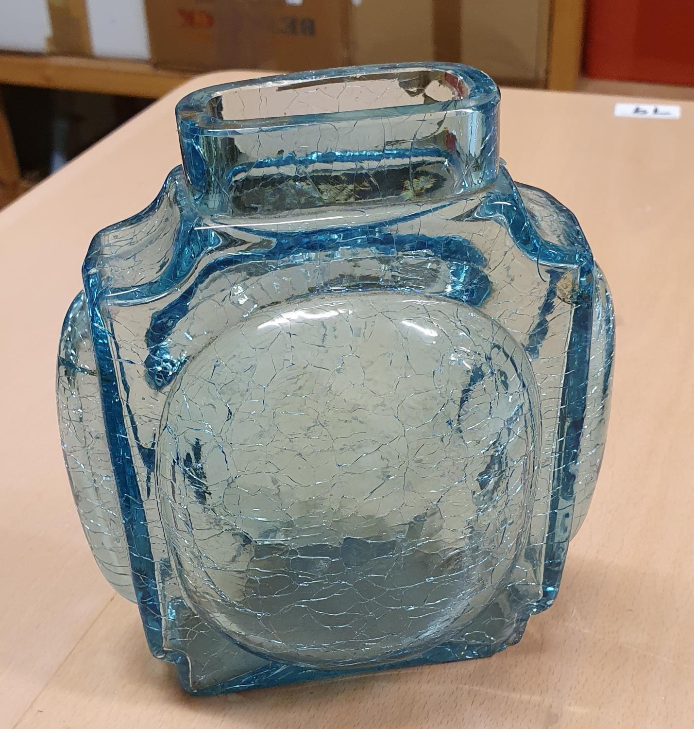 A blue crackle glaze glass vase, various painted glass vases and other glassware. - Image 3 of 3