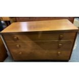 A pair of teak 3 drawer bedside chests together with a matching 3 drawer chest (3).