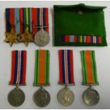 WWII group of three on a bar, 1939 -45 Star, Pacific Star and War Medal together with two pairs of
