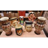 Four Coalport figurines, Beatrice, Nanette, Estella, Lydia, two by SDL, a musical pirate Toby jug,
