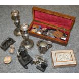 A Mycro III A miniature camera, case, an Indian carved hardwood box and other items.