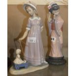 2 Lladro figurines - Geisha girl and a woman pulling a child on a cart (2).