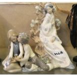 2 Lladro figurines - seated couple embracing and oriental women seated on a tree (2).