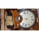 A 12" painted dial wall clock, no movement, a Smiths small lantern clock, 18 cm and various clock