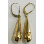 A pair of unmarked gold ear pendants, 2 gms