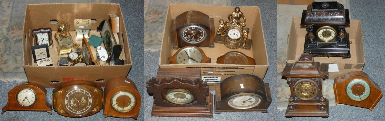 3 boxes of mantle and carriage clocks (3).