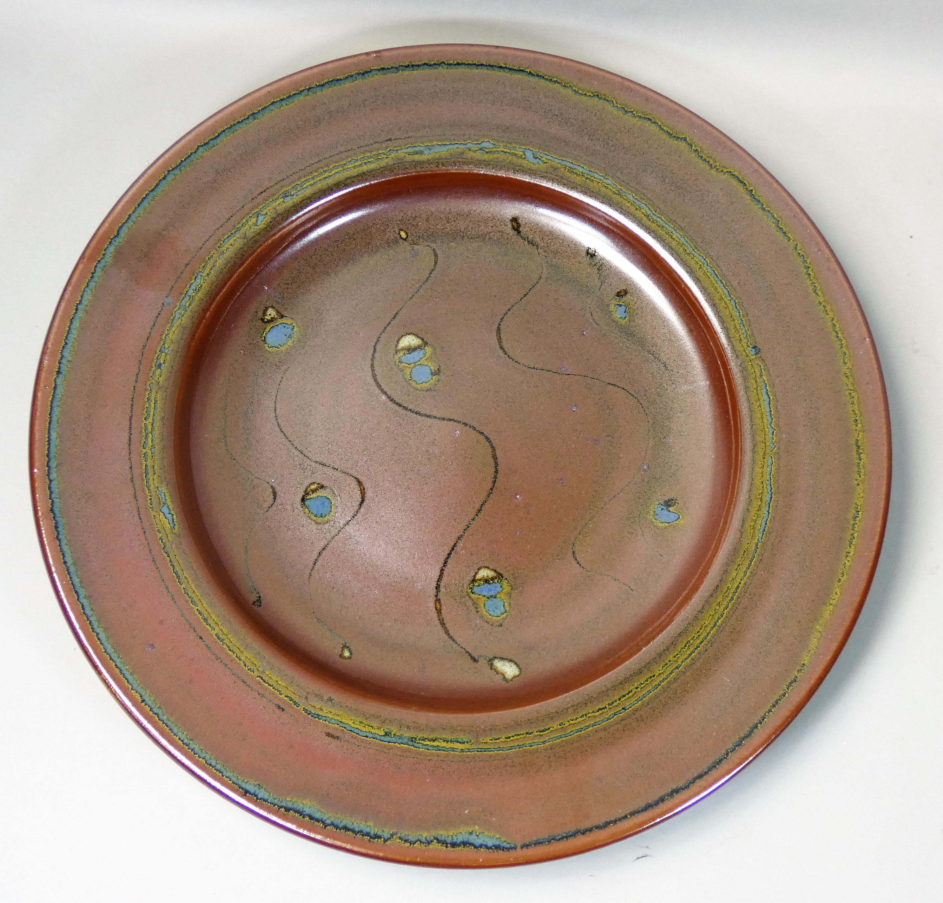 Ray Finch (1914 - 2012), a large wood fired stoneware platter for Winchcombe Pottery, decorated with - Image 2 of 4