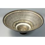 Linda Forrest, a bronze glazed porcelain bowl, with sgraffito decoration, diameter 29cm.