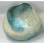 Martin Lewis, a pale blue stoneware bowl of irregular form, no makers mark, diameter 23cm, height