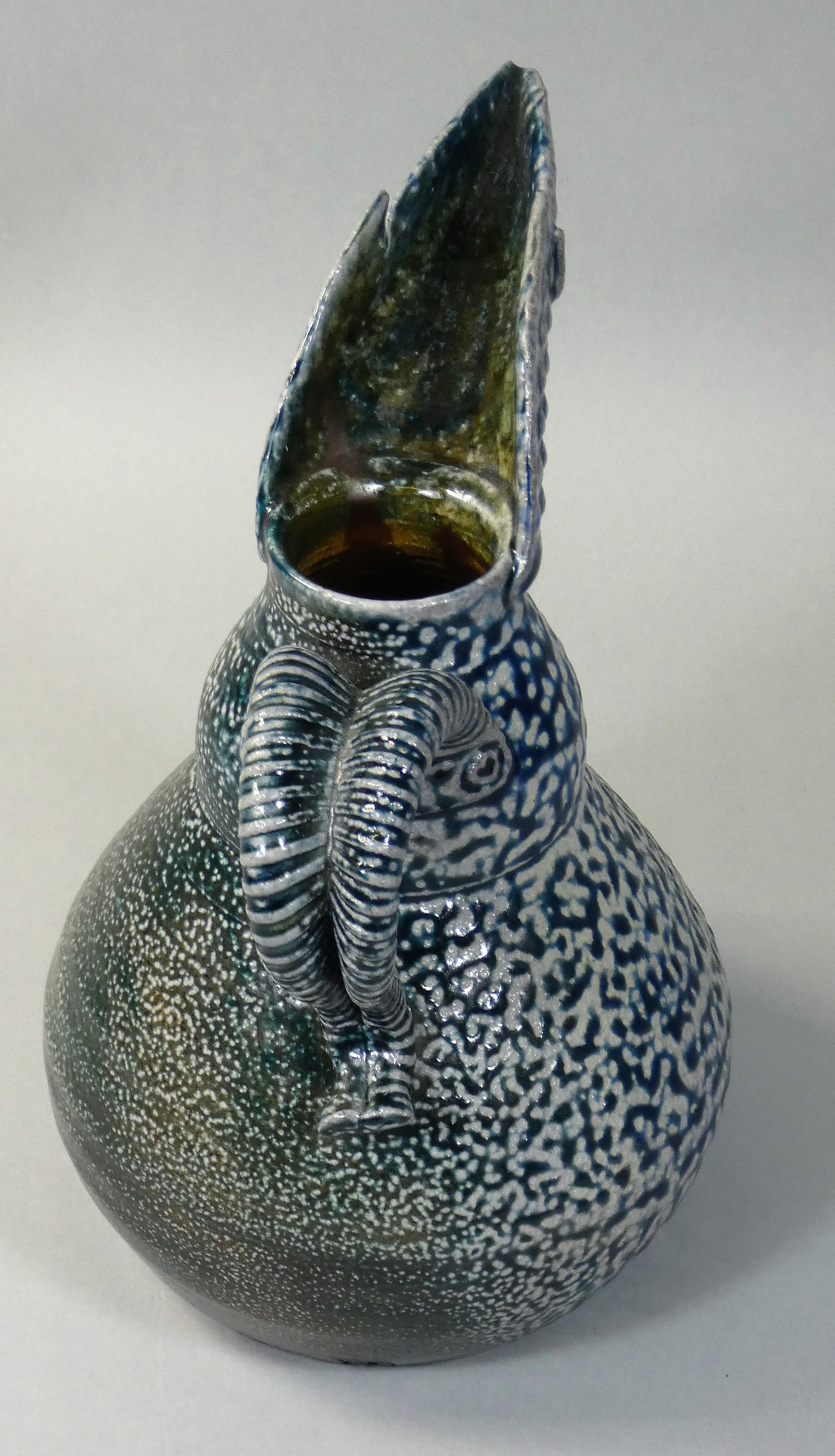 Mark Smith (c.2000), a blue salt glaze jug with long spout, impressed mark, height 22cm. - Image 4 of 4