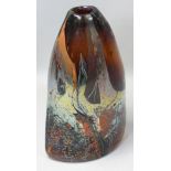 Sam Herman (b.1936), a free blown glass flask of irregular form, signed, height 22cm.