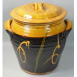Clive Bowen (b.1943), a large twin handled stoneware lidded container, height 32cm.