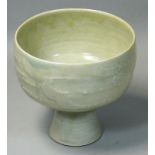 David Leach OBE (1911 - 2005), a porcelain footed bowl, pale green celadon glaze, relief