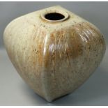 Ruth King (b.1955), a square salt-glazed vase with incised decoration, 'RK' makers mark to the base,