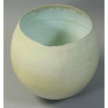 Jack Kenny, a stoneware bowl with wavy rim, covered in matt white glaze, impressed S mark, for