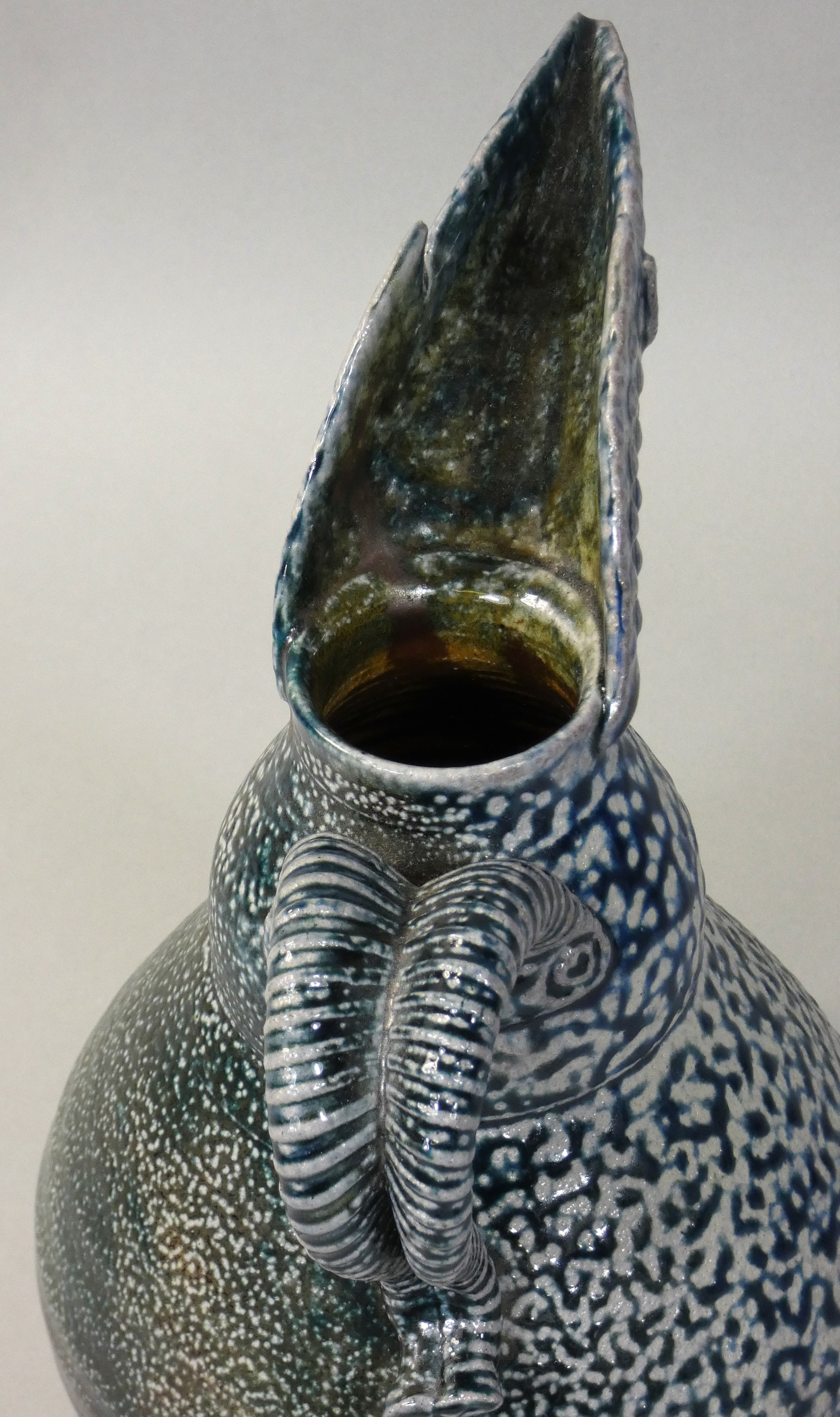 Mark Smith (c.2000), a blue salt glaze jug with long spout, impressed mark, height 22cm. - Image 3 of 4