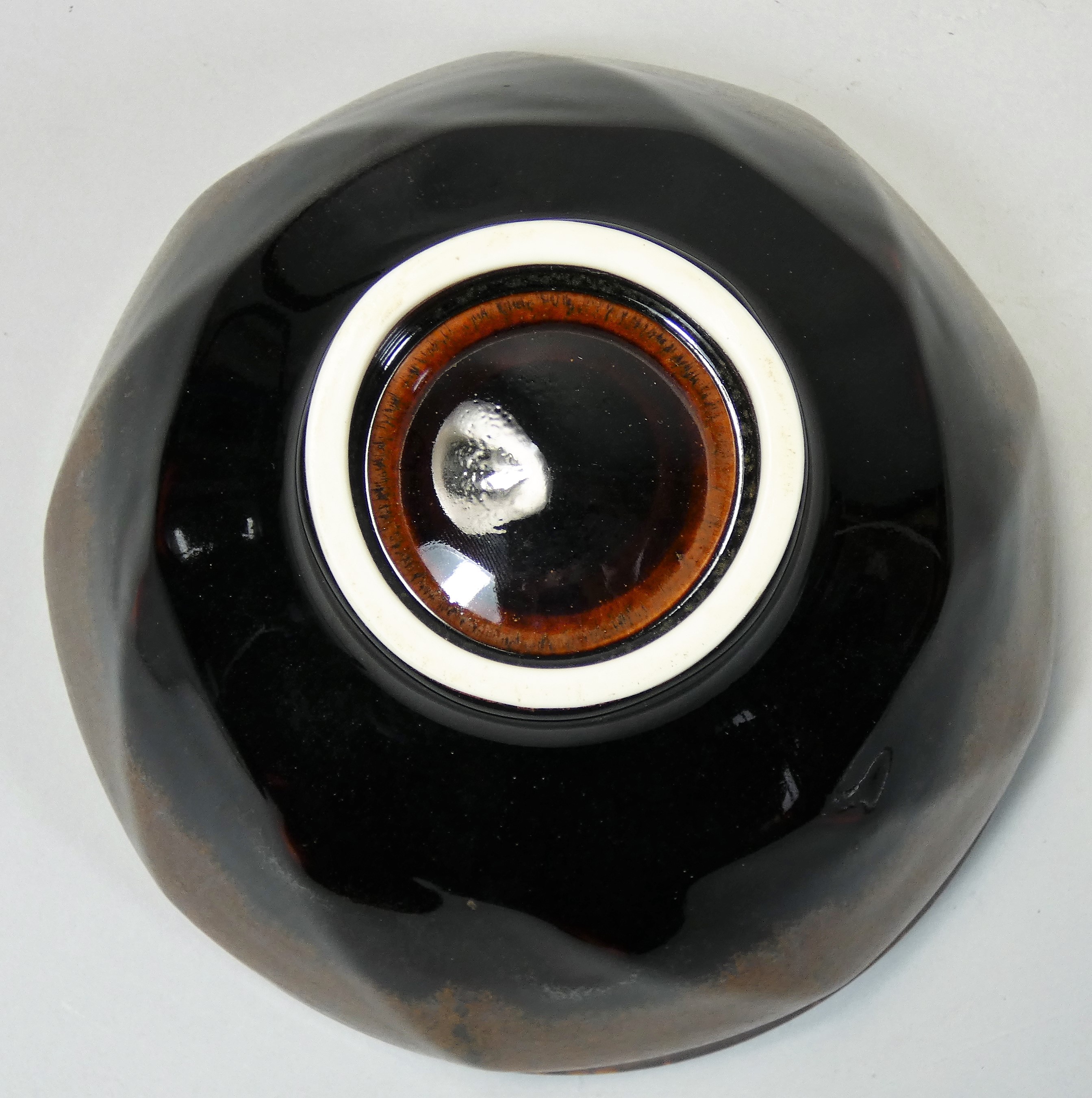 Chris Carter (b.1945), a porcelain brown glazed bowl, with trailing spiral design, no makers mark, - Image 3 of 3