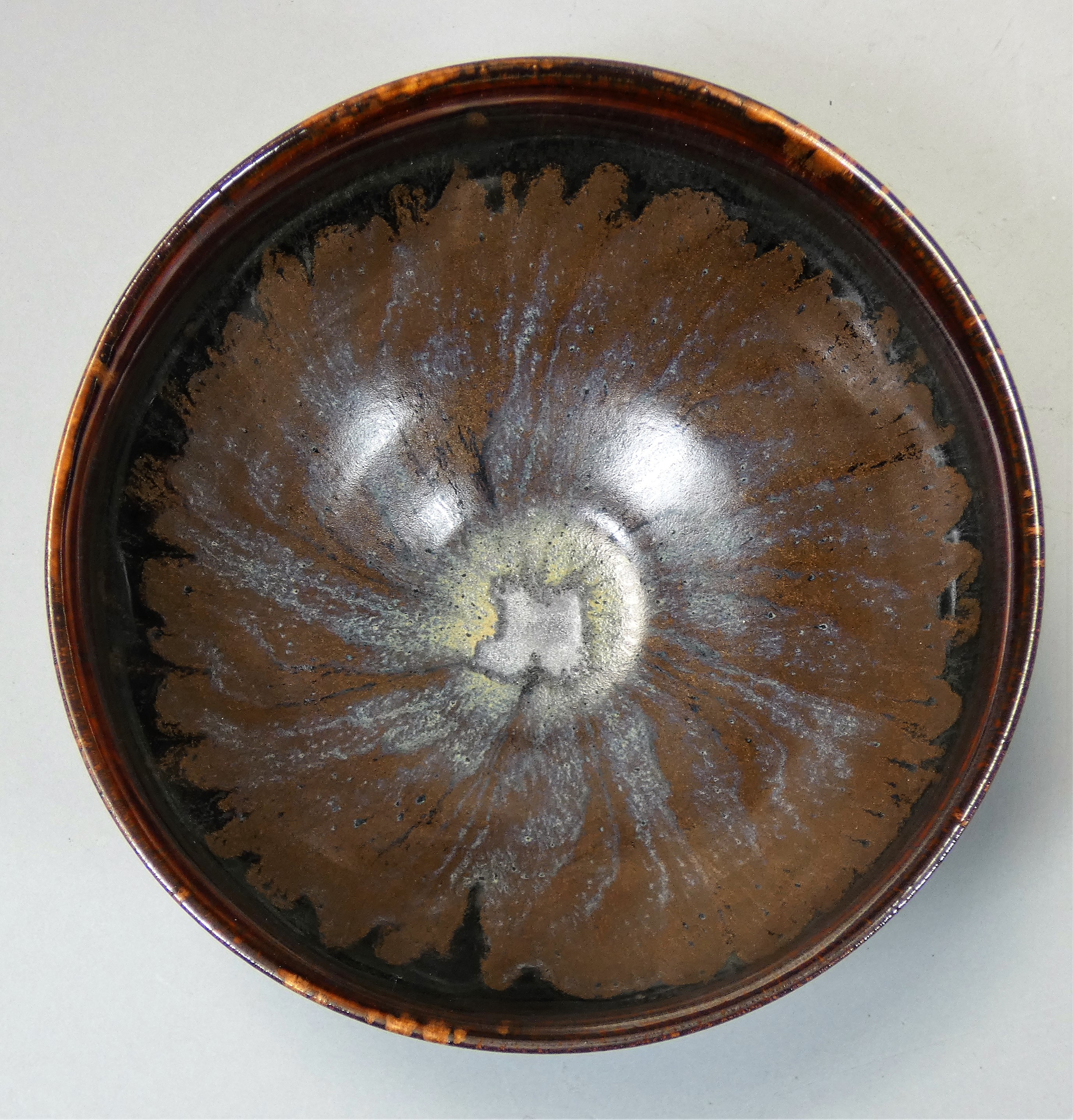 Chris Carter (b.1945), a porcelain brown glazed bowl, with trailing spiral design, no makers mark, - Image 2 of 3