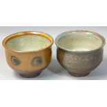 Ray Finch (1914 - 2012), two salt glazed tea bowls, one with incised fish decoration and the other