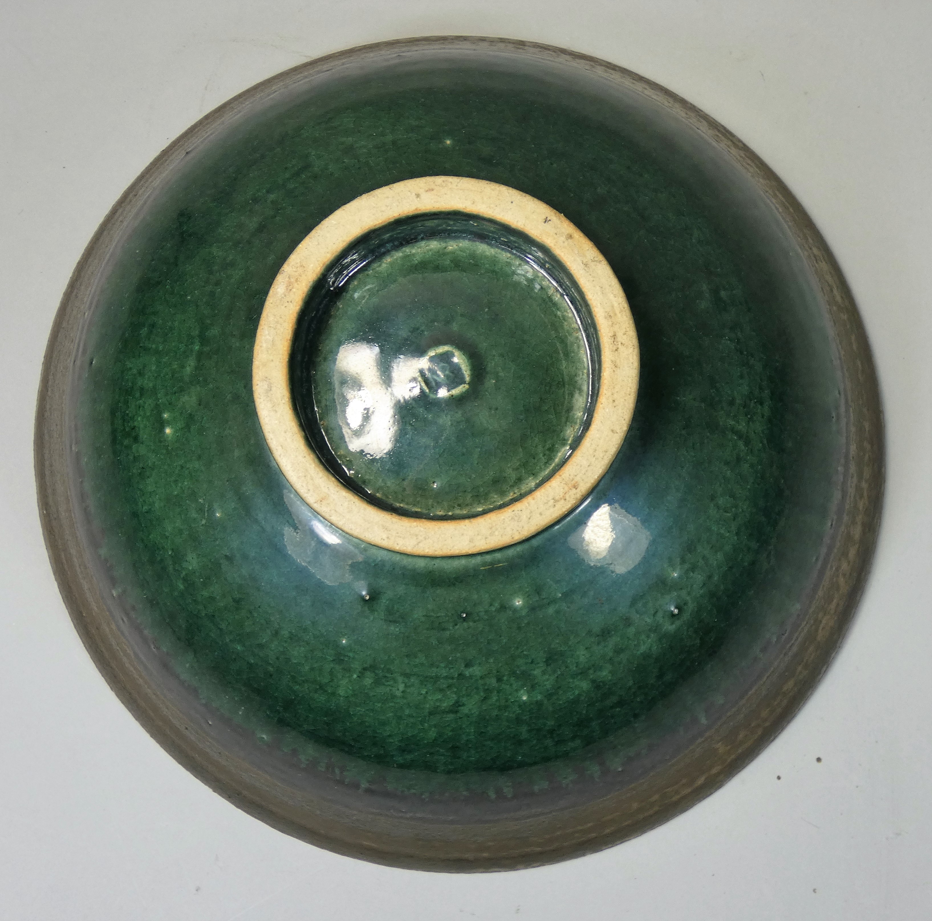 Nick Booth (contemporary), a large studio pottery bowl, with brass patinated rim and polychrome - Image 3 of 4