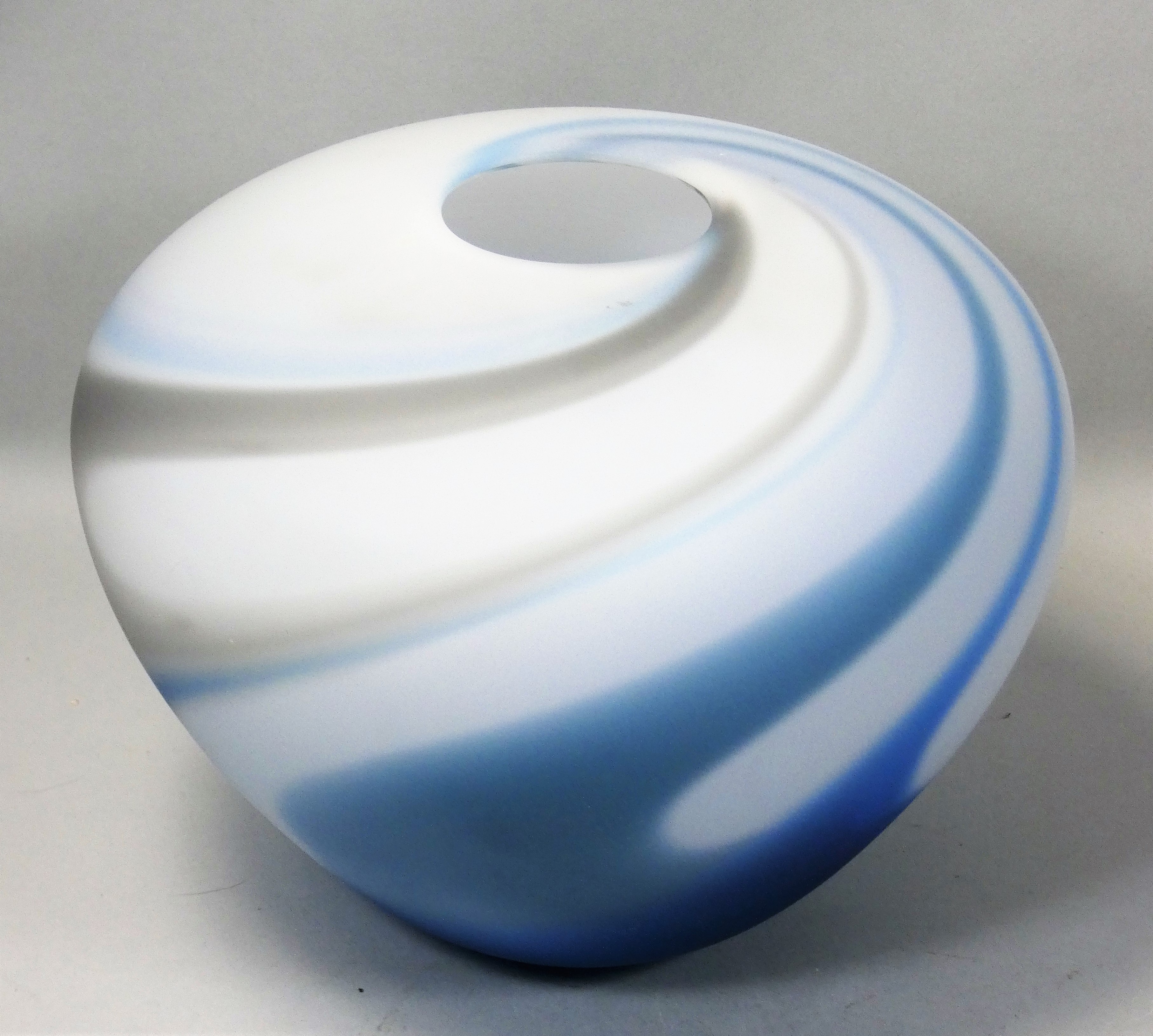 Deborah Fladgate (b.1957), a globular glass vase with light blue swirl design, etched signature