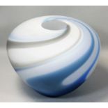 Deborah Fladgate (b.1957), a globular glass vase with light blue swirl design, etched signature