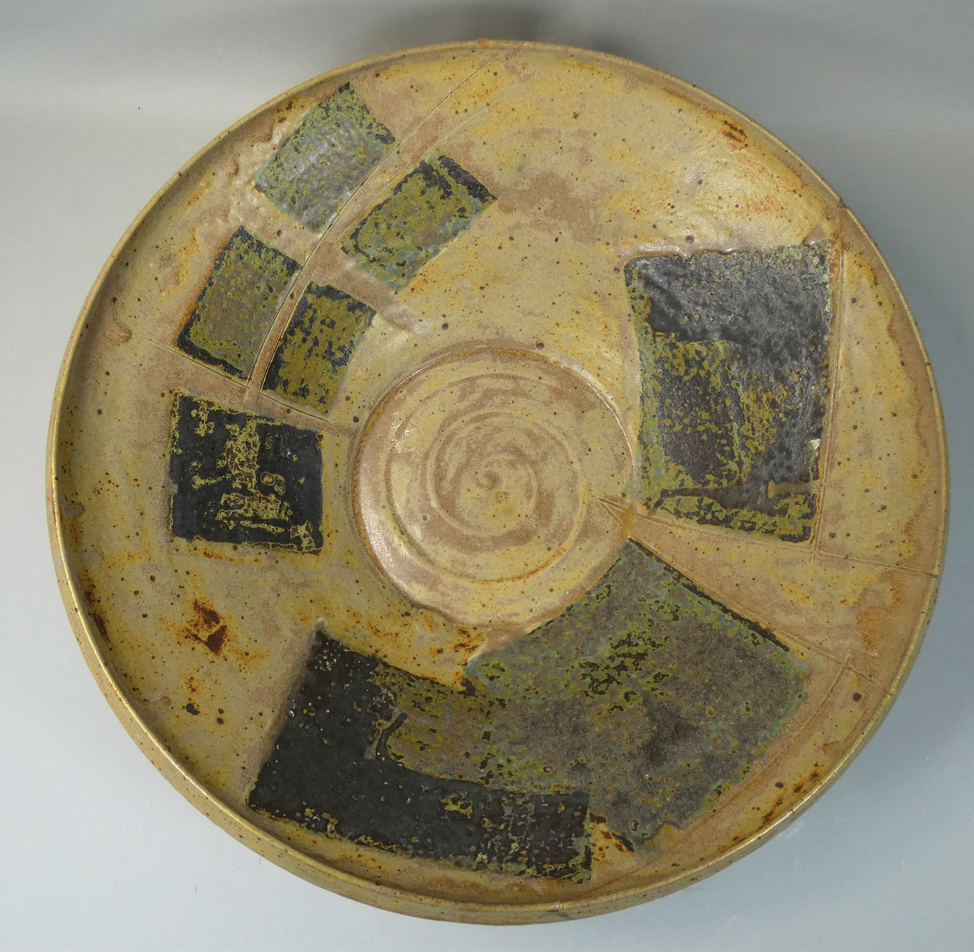 Charles Bound (b.1939), a large stoneware dish with abstract geometric pattern, purchased from the - Image 2 of 4