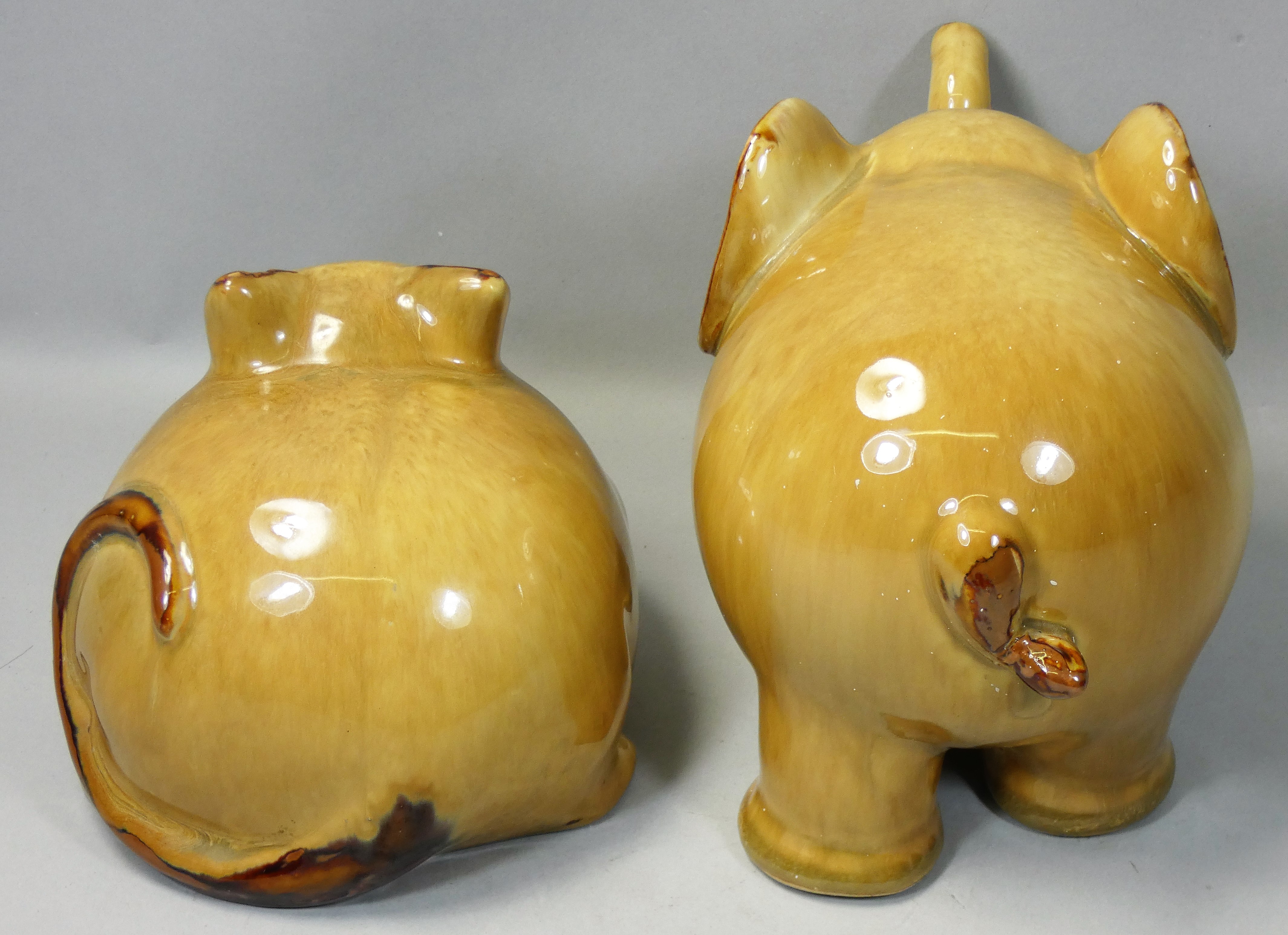 A studio pottery glazed model of a comical cross-eyed overweight cat, height 12cm, together with - Image 2 of 3