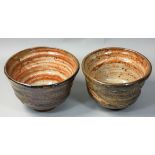 Charles Bound (b.1939), a pair of stoneware abstract pattern bowls, one with spiral pattern to the
