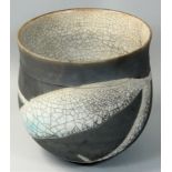 Tim Andrews (b.1960), a stoneware Raku fired deep bowl with a crackle glazed interior, abstract