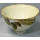 David Lloyd-Jones (1928-1994), a stoneware bowl with flower glazed decoration, on a cream ground,