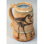 Seth Cardew (1934 - 2016), a stoneware mug decorated with birds, with scroll handle, for Wenford